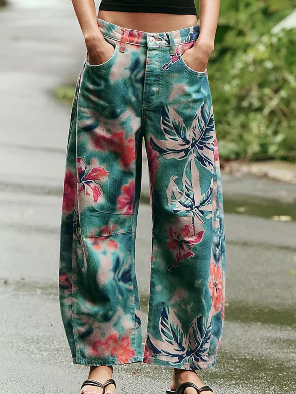 💙WOMENS BARREL LEG JEAN-TIE DYE PRINT-M💙 - Picture 7 of 16